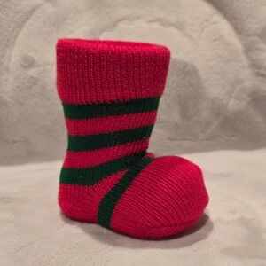 Vintage Christmas Plastic Santa Boot with Knit Stocking Red Green Striped Decor